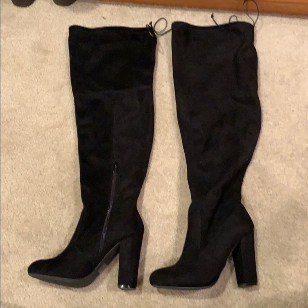Thigh high, wide calf, faux suede boots